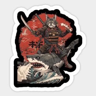 Cat Riding Shark Marine Safari Sticker